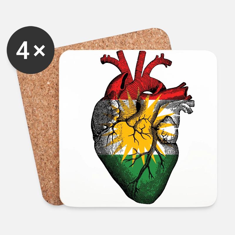 Flagge Kurdistan gemalt auf anatomisches Herz - Untersetzer (4er-Set) - Weiß