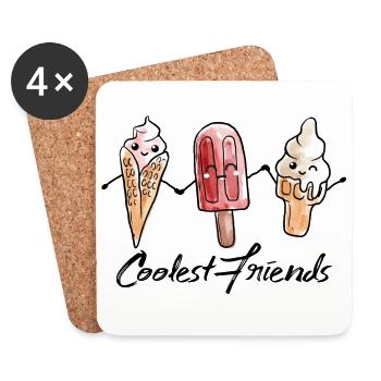 Coole Freunde - beste Freunde für immer - Geschenk - Untersetzer (4er-Set) - Weiß - Vorne