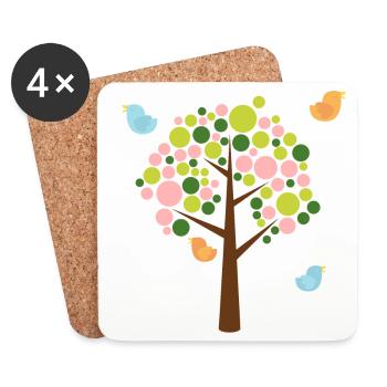 birds and tree - Coasters (set of 4) - white - Front