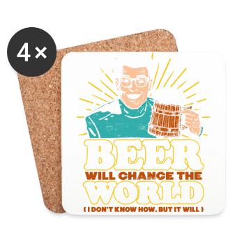 Funny Beer Will Change the World T-shirt - Dessous de verre (lot de 4) - blanc - Devant