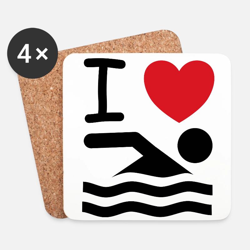I Love Schwimmen Spruch Geschenk Idee - Untersetzer (4er-Set) - Weiß