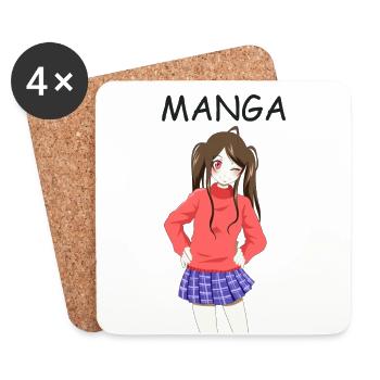 Anime girl 02 Text "Manga" - Untersetzer (4er-Set) - Weiß - Vorne