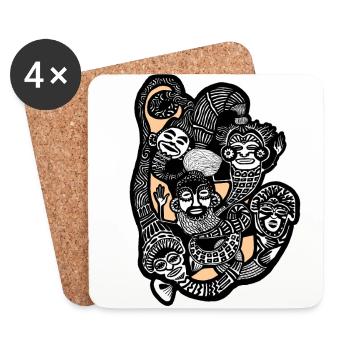Masques tribaux - Dessous de verre (lot de 4) - blanc - Devant