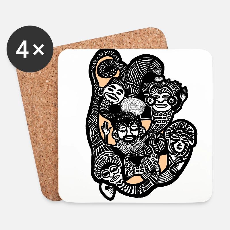 Tribal masks - Untersetzer (4er-Set) - Weiß