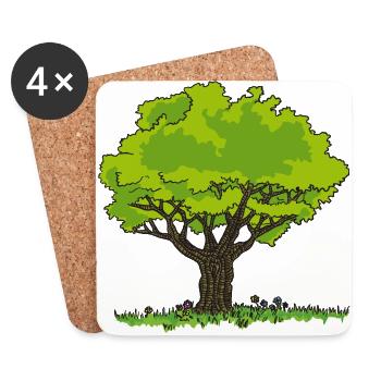 Baum Zeichnung Wiese und Blumen - Untersetzer (4er-Set) - Weiß - Vorne