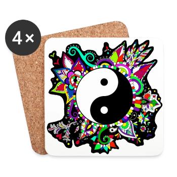 Colorful Yin and Yang Fanstasie motif - Coasters (set of 4) - white - Front