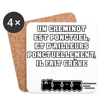 UN CHEMINOT EST PONCTUEL, ET D'AILLEURS... - Dessous de verre (lot de 4) - blanc - Devant