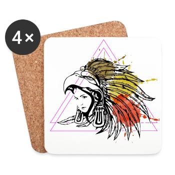 Aztec Native American Woman Headdress T-shirt - Dessous de verre (lot de 4) - blanc - Devant