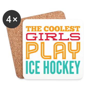 Les filles les plus cool jouent au hockey sur glace - cadeau - Dessous de verre (lot de 4) - blanc - Devant