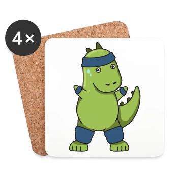 Dinosaure entraînement fitness idée cadeau dino gym - Dessous de verre (lot de 4) - blanc - Devant