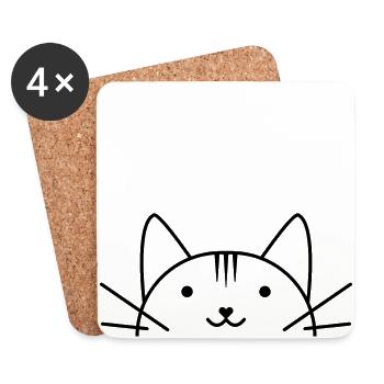 Sweet cat's head comic style - Coasters (set of 4) - white - Front
