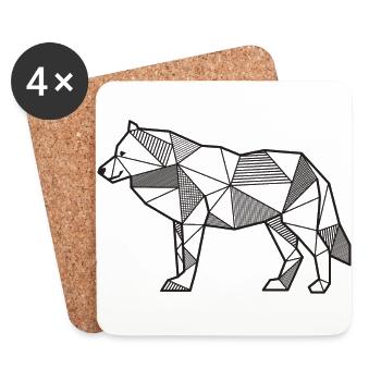 Loup géométrique idée cadeau animaux sauvages - Dessous de verre (lot de 4) - blanc - Devant