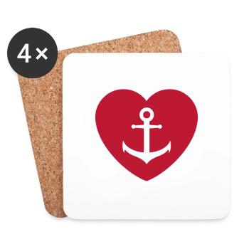 Coeur avec ancre - ancre avec coeur - Dessous de verre (lot de 4) - blanc - Devant