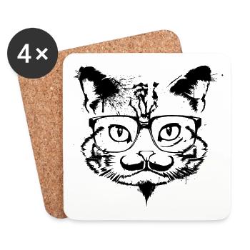 Hipster Cat - Coasters (set of 4) - white - Front