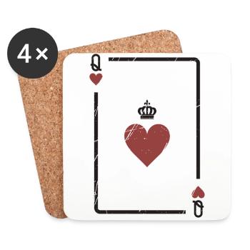 Carte Coeur Dame jeu de cartes cadeau Skat joueur - Dessous de verre (lot de 4) - blanc - Devant