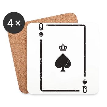 Carte Pik Dame Jeu de cartes Skat Poker Cadeau - Dessous de verre (lot de 4) - blanc - Devant