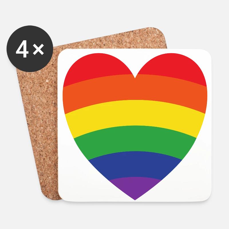 Regenbogenherz | LGBT | Geschenkidee - Untersetzer (4er-Set) - Weiß