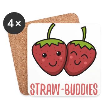 Erdbeeren beste Freunde Geschenk Freundin verliebt - Untersetzer (4er-Set) - Weiß - Vorne