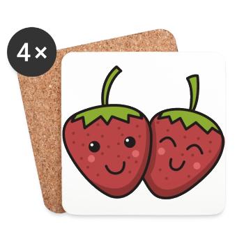 Strawberries best friends gift in love couple - Coasters (set of 4) - white - Front