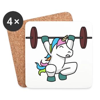 Licorne haltérophile cadeau gym fitness poids - Dessous de verre (lot de 4) - blanc - Devant