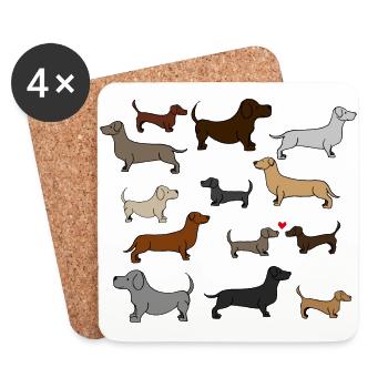 super mignon teckel , idée cadeau , poster - Dessous de verre (lot de 4) - blanc - Devant