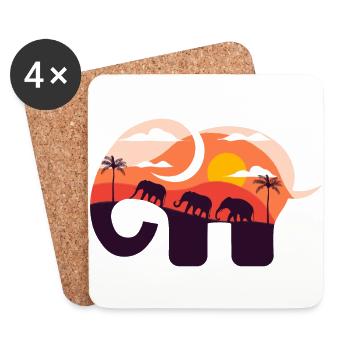Elefant Savanne Sonnenuntergang - Untersetzer (4er-Set) - Weiß - Vorne