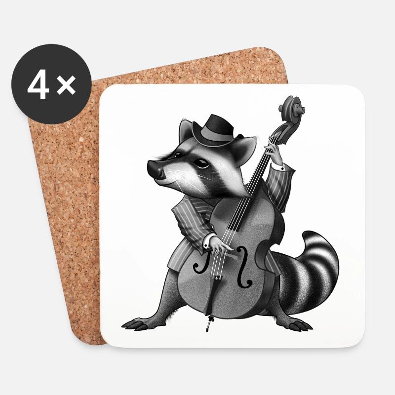 Racoon Musician - Untersetzer (4er-Set) - Weiß