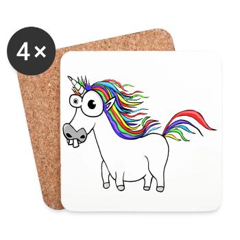 Unicorn Licorne Cartoon drôle - Dessous de verre (lot de 4) - blanc - Devant