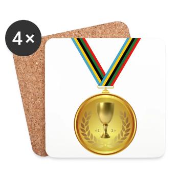 Goldmedaille, Medaille , Sieger Gewinner - Untersetzer (4er-Set) - Weiß - Vorne