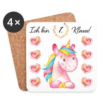 Schulanfang Einhorn Unicorn 1.Klasse Mädchen - Untersetzer (4er-Set) - Weiß - Vorne