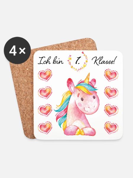 Schulanfang Einhorn Unicorn 1.Klasse Mädchen - Untersetzer (4er-Set) - Weiß