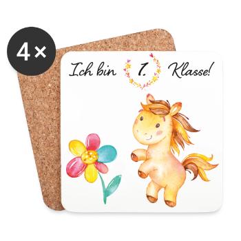 Schulanfang 1.Klasse Pferd - Ich bin erste Klasse! - Untersetzer (4er-Set) - Weiß - Vorne