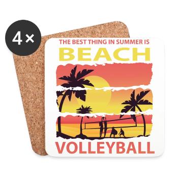 Plage volley-ball sport plage soleil vacances palmier - Dessous de verre (lot de 4) - blanc - Devant