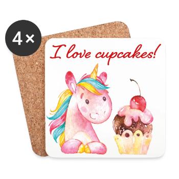 I love cupcakes unicorn unicorn - Coasters (set of 4) - white - Front