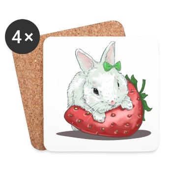 Sweet hare on strawberry - Coasters (set of 4) - white - Front