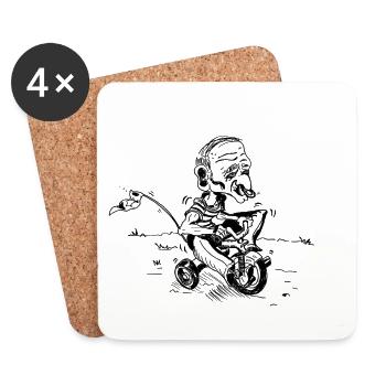 Vieil homme monté sur un tricycle - Dessous de verre (lot de 4) - blanc - Devant