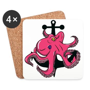 Octopus - Tintenfisch - Anker - Untersetzer (4er-Set) - Weiß - Vorne