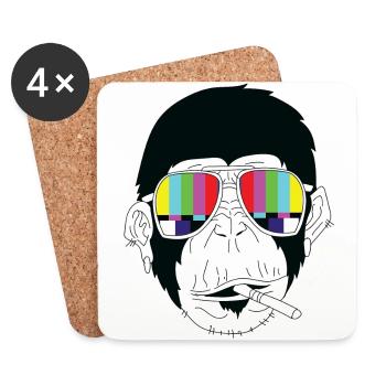 Affe - Gorilla - Zigarette - Sonnenbrille - Untersetzer (4er-Set) - Weiß - Vorne