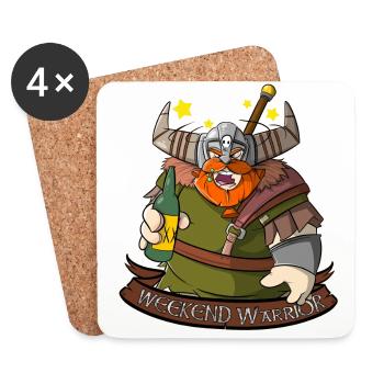 Weekend Warrior - Wikinger mit Bier am Wochenende - Untersetzer (4er-Set) - Weiß - Vorne