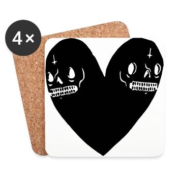 Coeur de crâne - Dessous de verre (lot de 4) - blanc - Devant