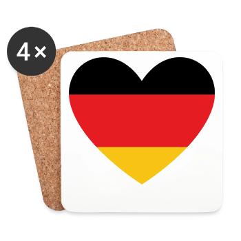 Coeur Allemagne drapeau noir rouge or - Dessous de verre (lot de 4) - blanc - Devant