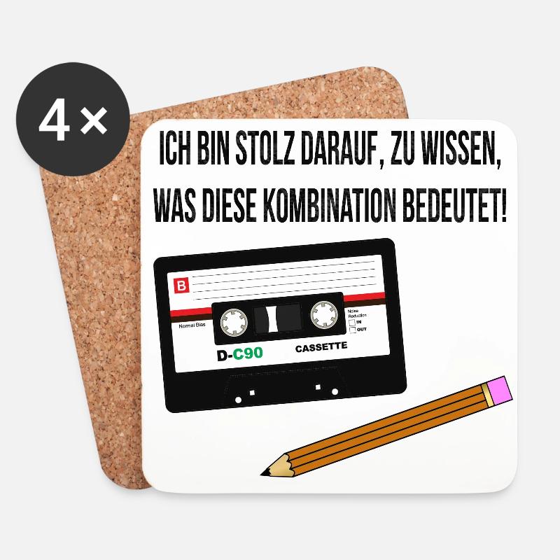 Kassette und Stift - Kindheits-Lifehack - Untersetzer (4er-Set) - Weiß