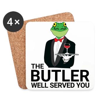 Frosch - Butler - Diener - Geschenk - Untersetzer (4er-Set) - Weiß - Vorne