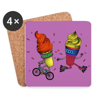 Glace un patins - Dessous de verre (lot de 4) - blanc - Devant