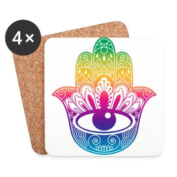 Glückssymbol Hand der Fatima Hippie-Farben - Untersetzer (4er-Set) - Weiß - Vorne