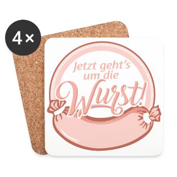Jetzt geht´s um die Wurst Sprüche Witz Spruch - Untersetzer (4er-Set) - Weiß - Vorne