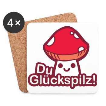 Du Glückspilz! Sprüche Spruch Witz Geschenk - Untersetzer (4er-Set) - Weiß - Vorne