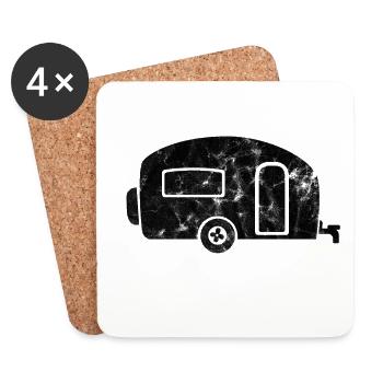 Caravan black distressed camping gift - Coasters (set of 4) - white - Front