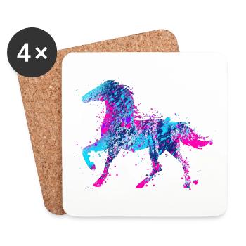 Pferd Wasserfarbe Rosa Blau - Untersetzer (4er-Set) - Weiß - Vorne