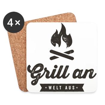 Grill an - Welt aus - dunkel - Untersetzer (4er-Set) - Weiß - Vorne